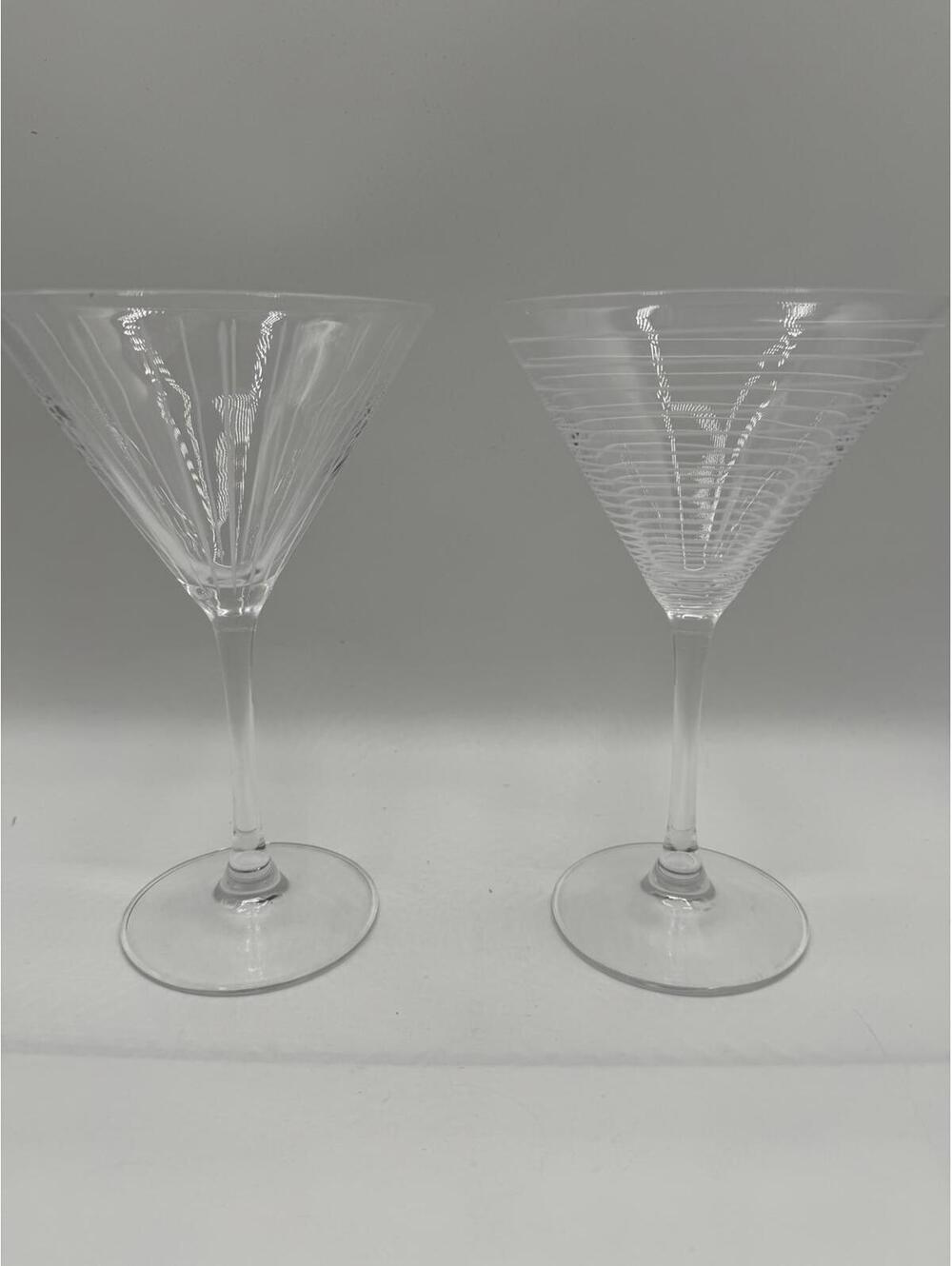 Mikasa Martini Glasses Set 2 Etched Spiral & Optic Modern Barware Pair